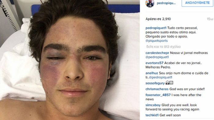 Ο νεαρός οδηγός ανέβασε τη συγκεκριμένη φωτογραφία στο Instagram, λέγοντας πως φοβήθηκε, αλλά είναι καλά.